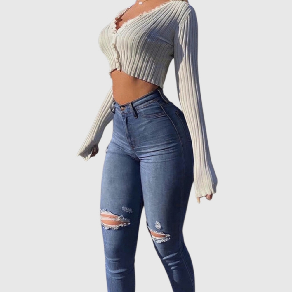 FASHION NOVA "Favorite" High Rise Skinny Jeans Distressed/Blue
